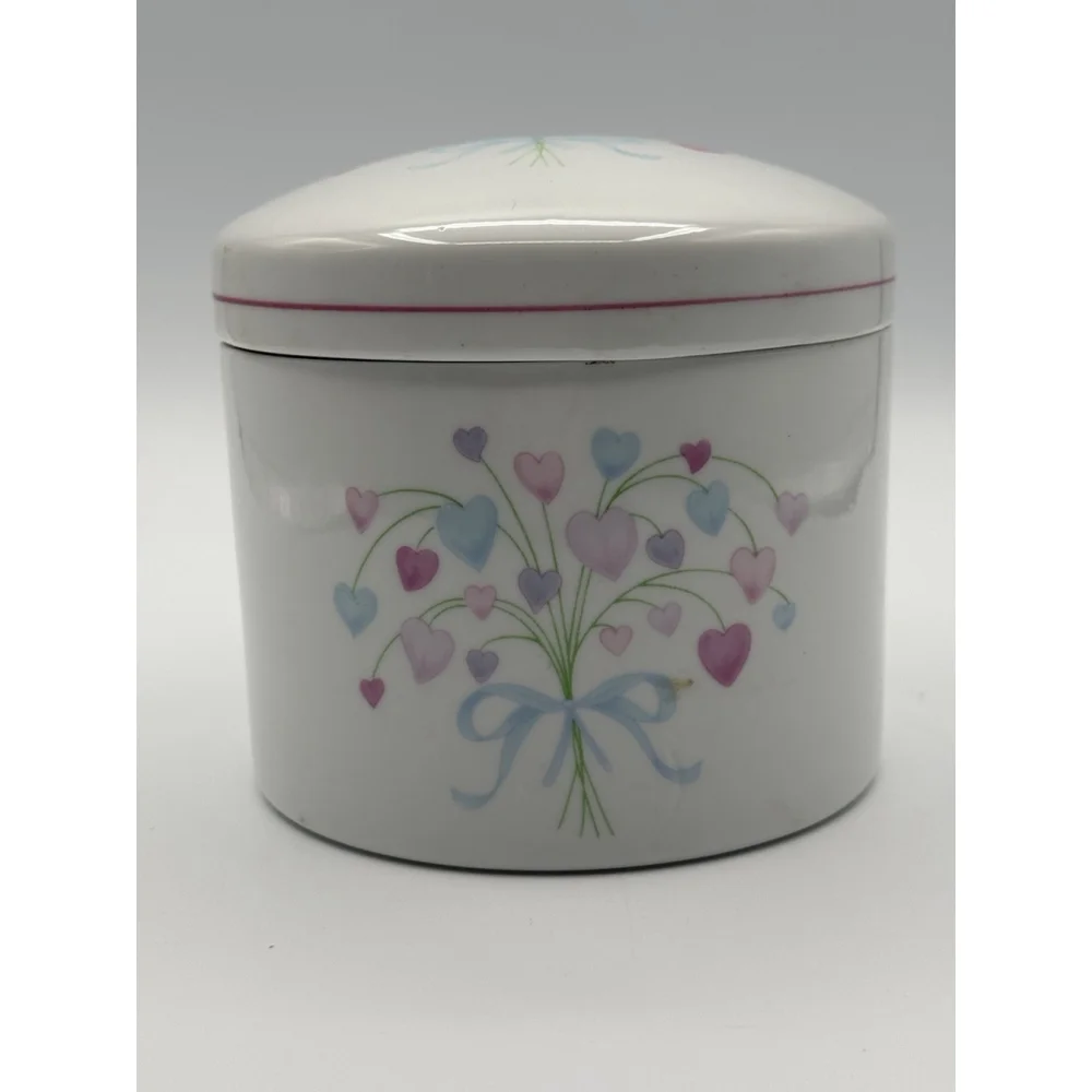 Vintage FDTA Pastel Heart Bouquet Canister/ Trinket Jar 1987